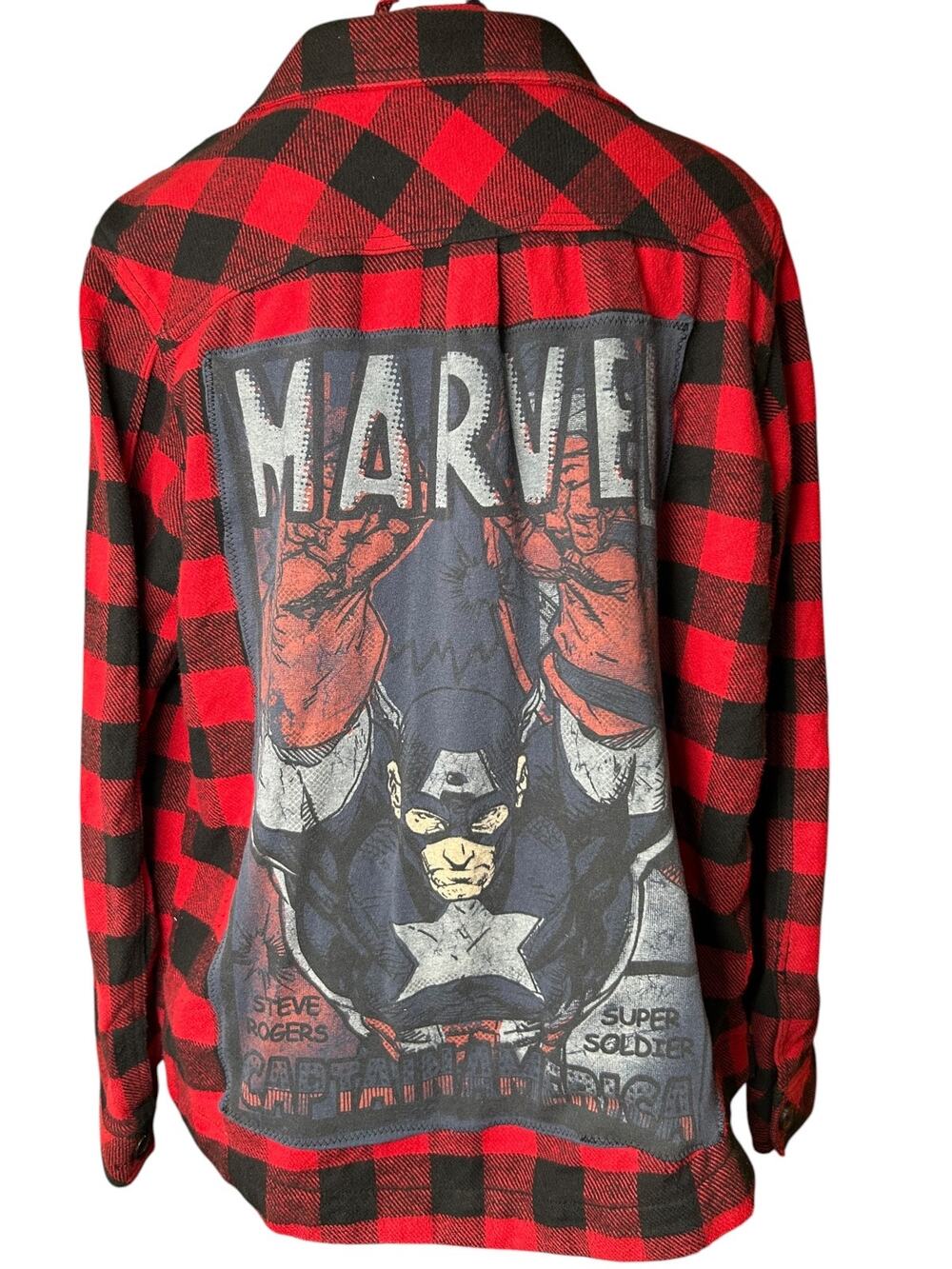 Marvel Captain America Upcycled Buffalo Plaid Flannel Size M
